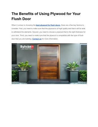 The Benefits of Using Plywood for Your Flush Door