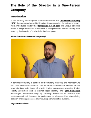 The Role of the Director in a One-Person Company (1)