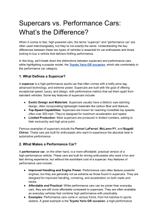 Supercars vs. Performance Cars: What’s the Difference?