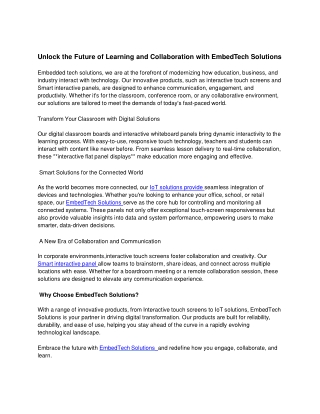The Future of Interactive Learning and Smart Collaboration: Powered by EmbedTec