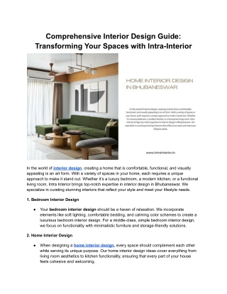 Comprehensive Interior Design Guide: Transforming Your Spaces with Intra-Interio