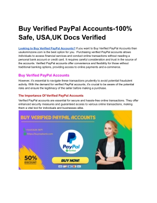 Buy Verified PayPal Accounts-100% Safe, USA,UK Docs Verified