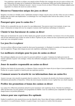 Immergez-vous dans l'univers du casino en direct pour une expérience unique