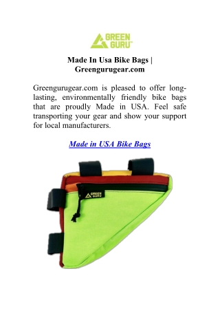 Made In Usa Bike Bags | Greengurugear.com