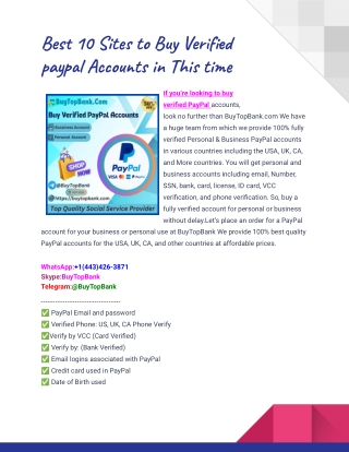 Best 10 Sites to Buy Verified paypal Accounts in This time