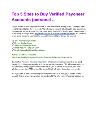 Buy Verified Payoneer Account - 100% Best USA, UK, EU