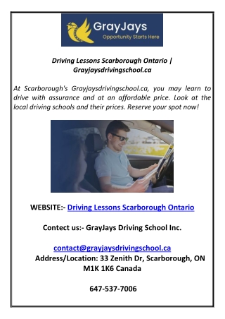 Driving Lessons Scarborough Ontario  Grayjaysdrivingschool.ca