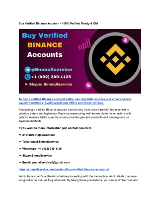 Buy Verified Binance Account - 100% Verified Ready & Old