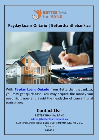 Payday Loans Ontario  Betterthanthebank.ca