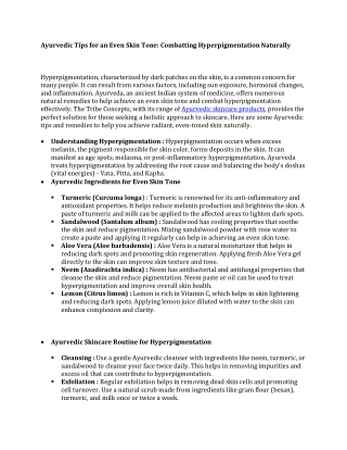 Ayurvedic Tips for an Even Skin Tone Combatting Hyperpigmentation Naturally