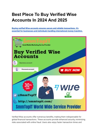 Best Plece To Buy Verified Wise Accounts In 2024 And 2025