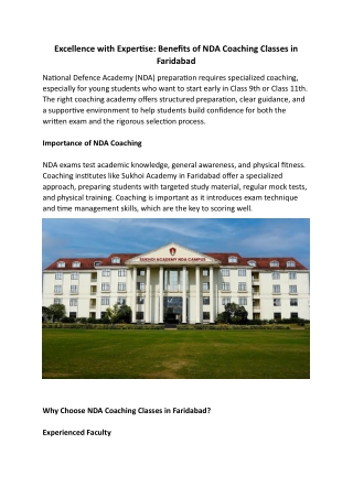 Excellence with Expertise Benefits of NDA Coaching Classes in Faridabad