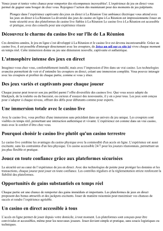 Découvrez l'excitation du casino live à La Réunion