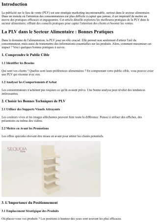 La PLV dans le Secteur Alimentaire : Bonnes Pratiques