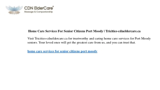 Home Care Services For Senior Citizens Port Moody  Tricities-cdneldercare.ca