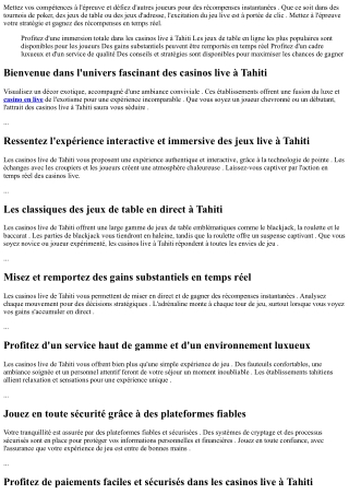 Découvrez l'univers captivant des casinos en direct à Tahiti