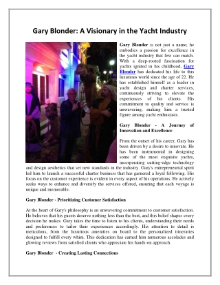 Gary Blonder - A Visionary in the Yacht Industry