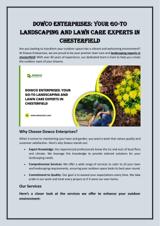Dowco Enterprises: Your Go-To Landscaping and Lawn Care Experts in Chesterfield