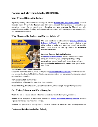 Packers and Movers in Morbi,