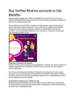 Buy Verified Binance accounts to Get Benefits