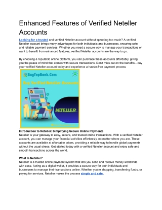 Enhanced Features of Verified Neteller Accounts