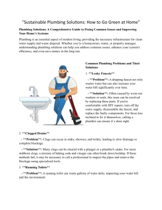 Sustainable Plumbing Solutions