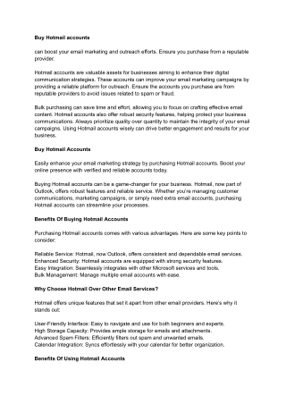 Buy Hotmail Accounts | Buy Bulk Hotmail Accounts -