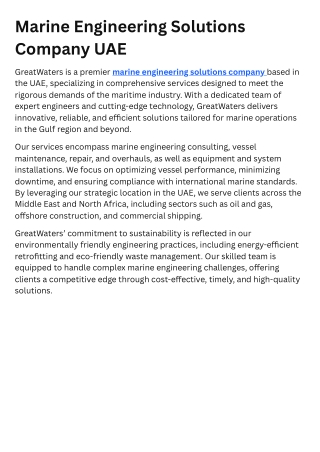 Marine Engineering Solutions Company UAE