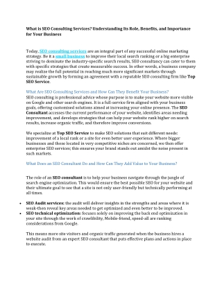 What is SEO Consulting Services Understanding Its Role, Benefits, and Importance for Your Business