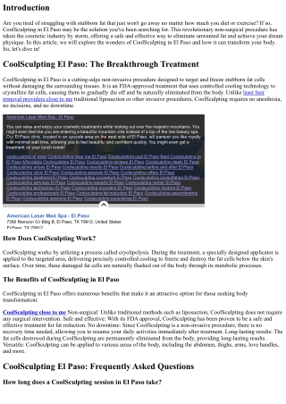 CoolSculpting in El Paso: A Key to Your Body Transformation Journey