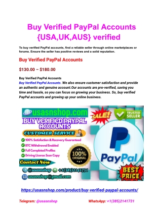 Buy Verified PayPal Accounts {USA,UK,AUS} verified