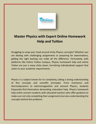 Master Physics with Expert Online Homework Help and Tuition