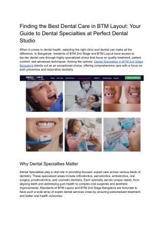 Finding the Best Dental Care in BTM Layout_ Your Guide to Dental Specialties at Perfect Dental Studio