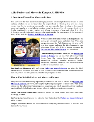 Packers and Movers in koraput, 8262850010.