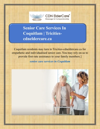 Senior Care Services In Coquitlam | Tricities-cdneldercare.ca