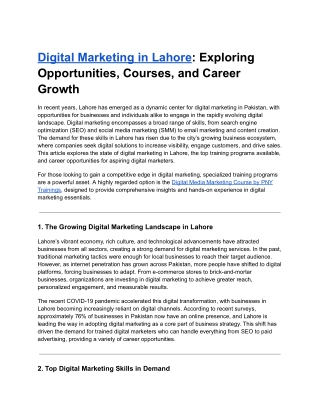 Digital Marketing Courses In Lahore