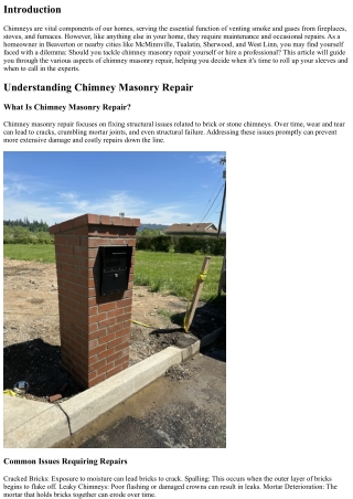 DIY vs. Professional: When to Call for Chimney Masonry Repair in Beaverton