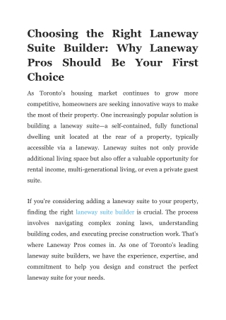 Choosing the Right Laneway Suite Builder_ Why Laneway Pros Should Be Your First Choice