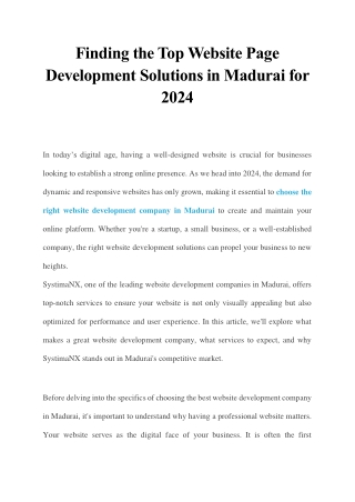 Finding the Top Website Page Development Solutions in Madurai for 2024