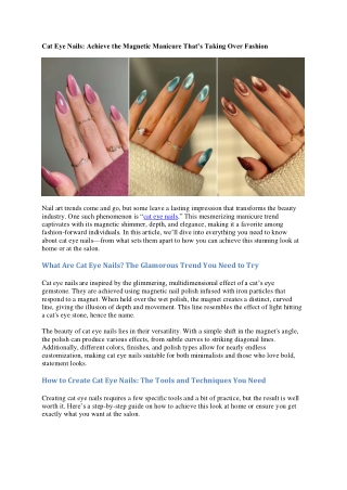 Cat Eye Nails: The Mesmerizing Manicure Trend Taking Over Fashion