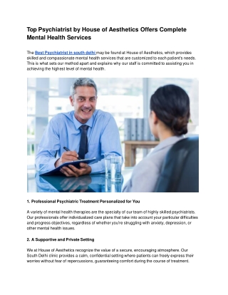 Top Psychiatrist by House of Aesthetics Offers Complete Mental Health Services