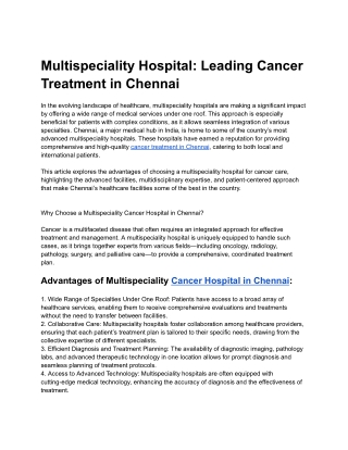 Cancer Treatment in Chennai