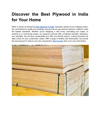 Discover the Best Plywood in India for Your Home
