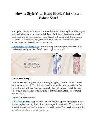 How to Style Your Hand Block Print Cotton Fabric Scarf