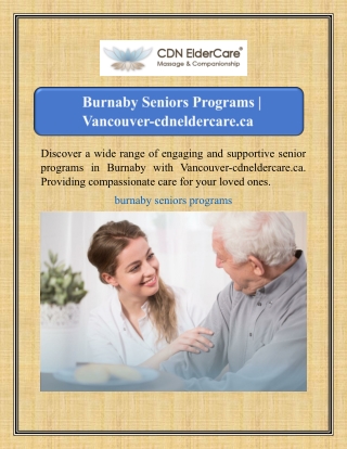 Burnaby Seniors Programs | Vancouver-cdneldercare.ca