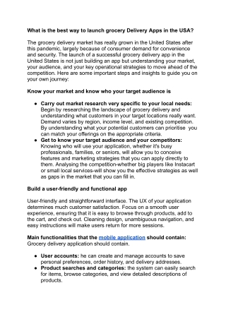 What is the best way to launch grocery Delivery Apps in the USA