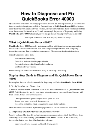 How to Diagnose and Fix QuickBooks Error 40003