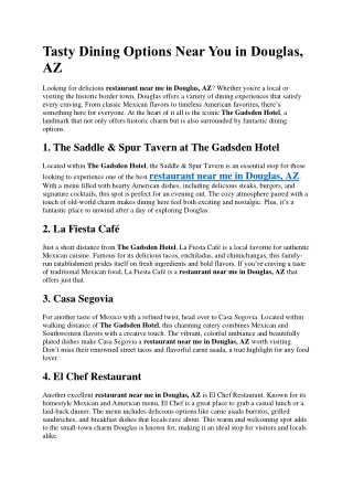 Tasty Dining Options Near You in Douglas