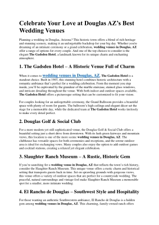 Celebrate Your Love at Douglas AZ Best Wedding Venues