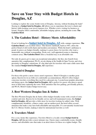 Save on Your Stay with Budget Hotels in Douglas